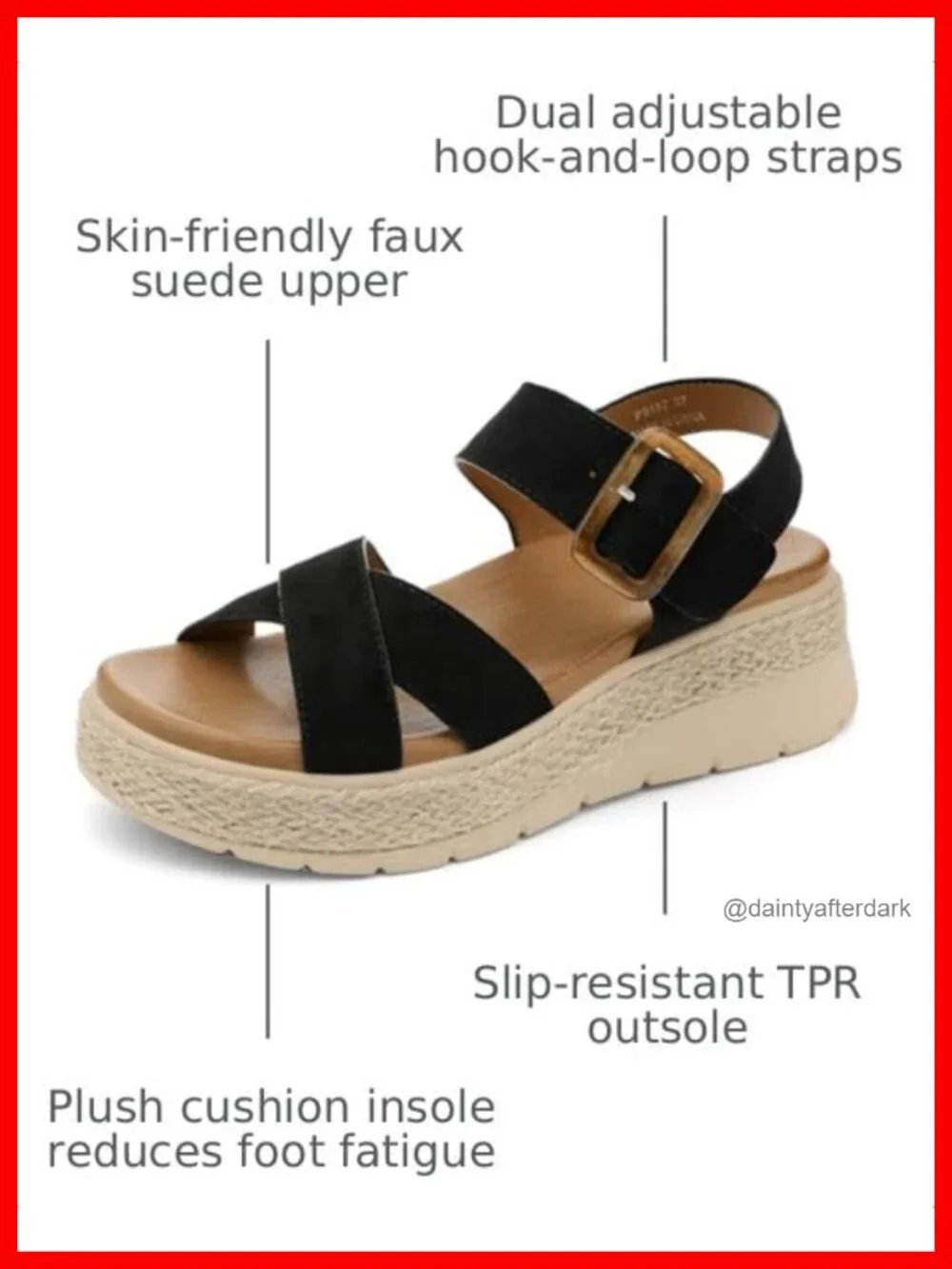 Womens Platform Wedge Sandals Orthopedic Arch Support Hook Loop Faux Suede
